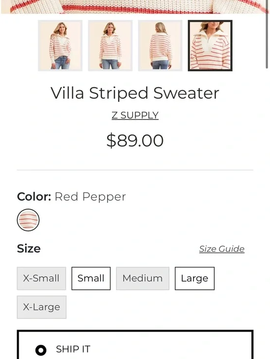 Buckle Z Supply Villa Striped 1/2 Zip Striped Sweater Red Pepper White size M - Picture 3 of 9